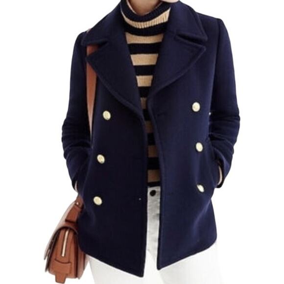 J. Crew Majesty Stadium Wool Peacoat Nello Gori Gold Button Navy Blue NWT P6 - Picture 1 of 8